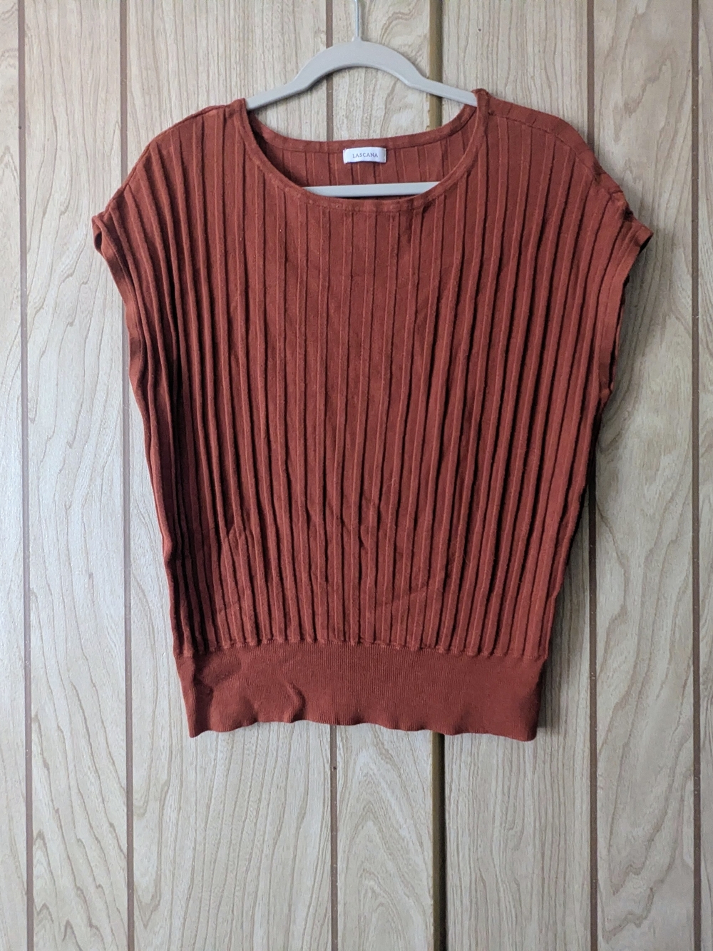 Lascana Rust Ribbed Short Sleeve Knit Top